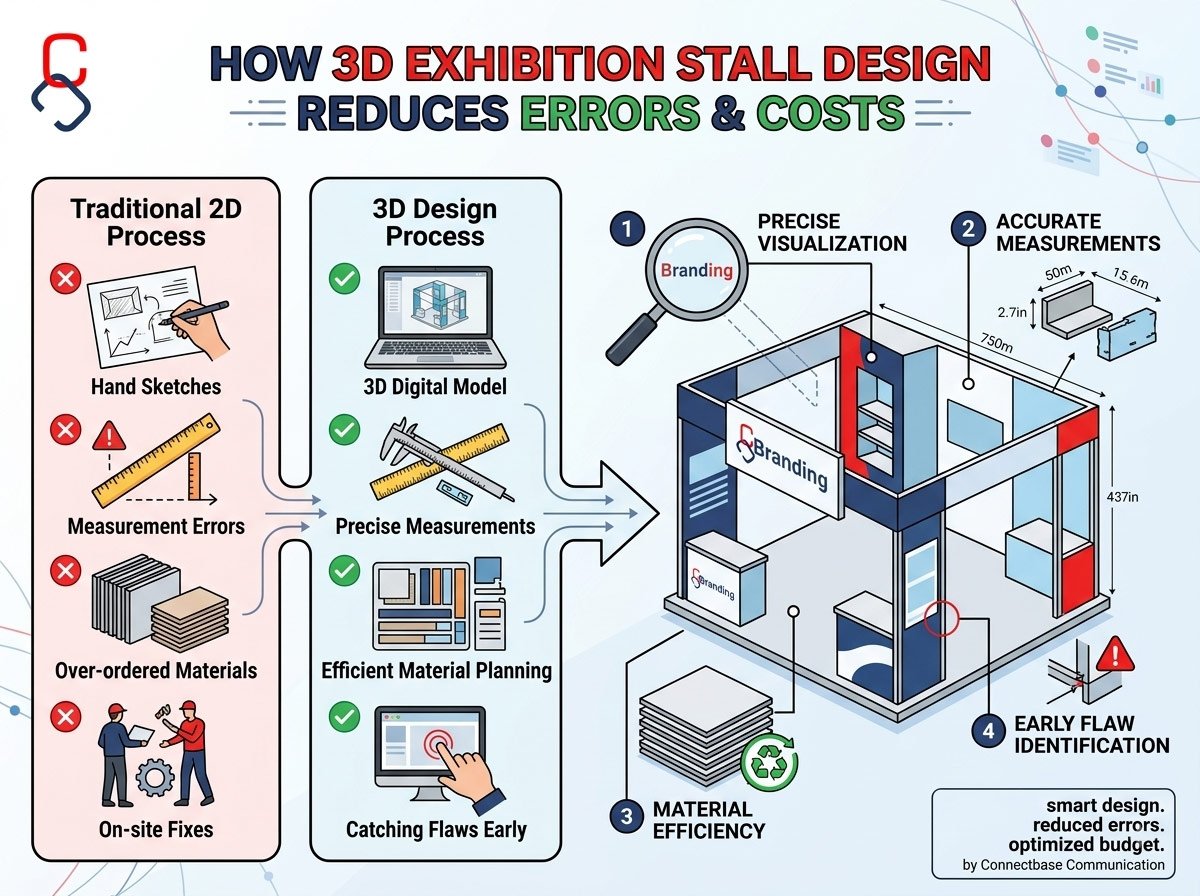 How 3D Exhibition Stall Design Reduces Fabrication Errors and Project Costs