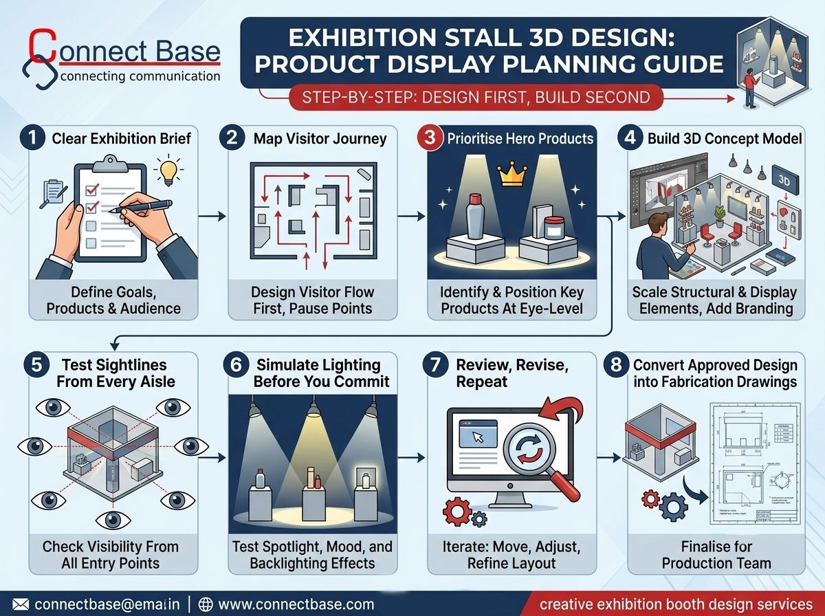 Exhibition Stall 3D Design: How to Plan Product Displays Before Fabrication